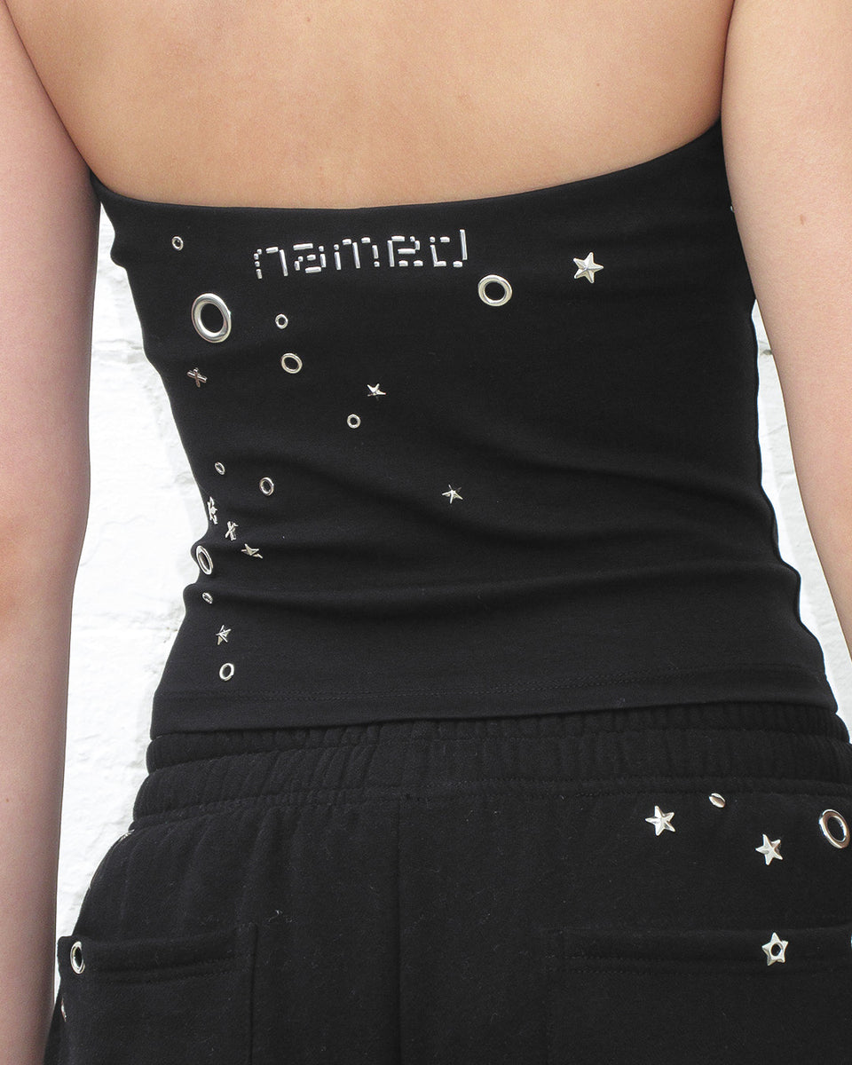 GLITCH EYELET TUBE TOP BLACK