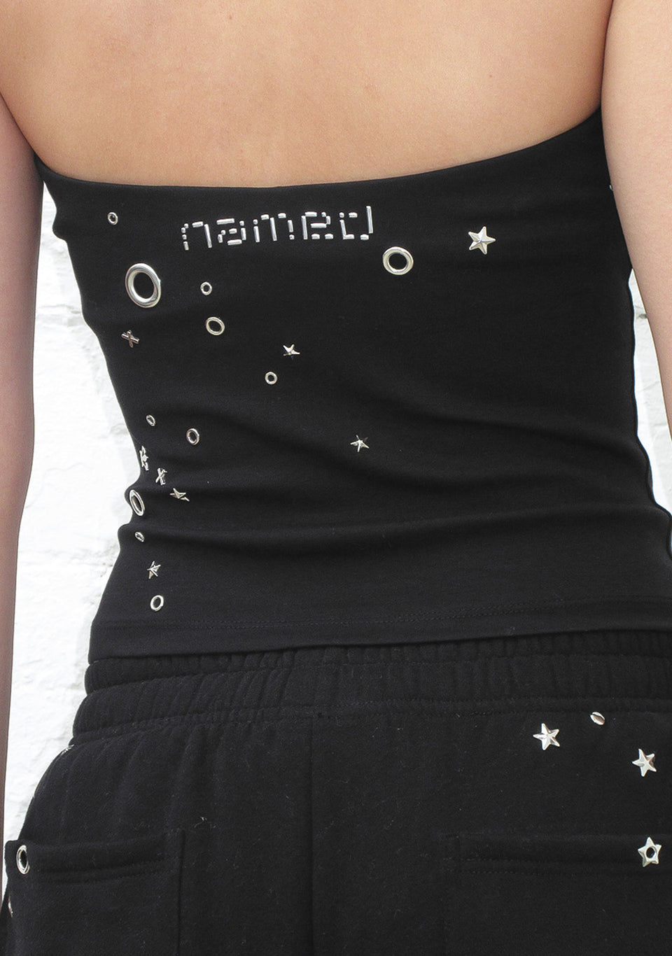 GLITCH EYELET TUBE TOP BLACK