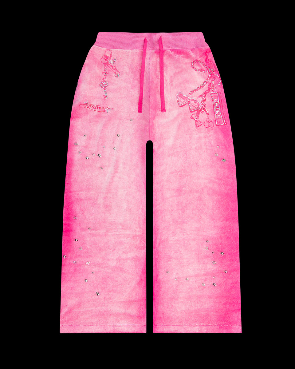 GLITCH EYELET VELOUR SWEATPANTS WASHED HOT PINK