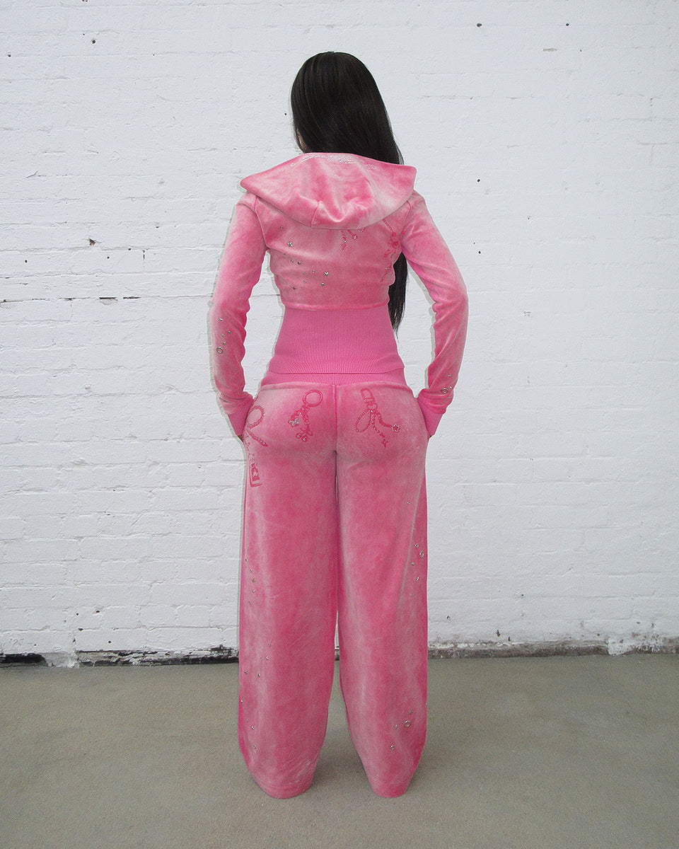 GLITCH EYELET VELOUR SWEATPANTS WASHED HOT PINK
