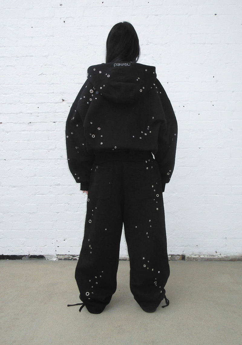 GLITCH EYELET ZIP HOODIE BLACK