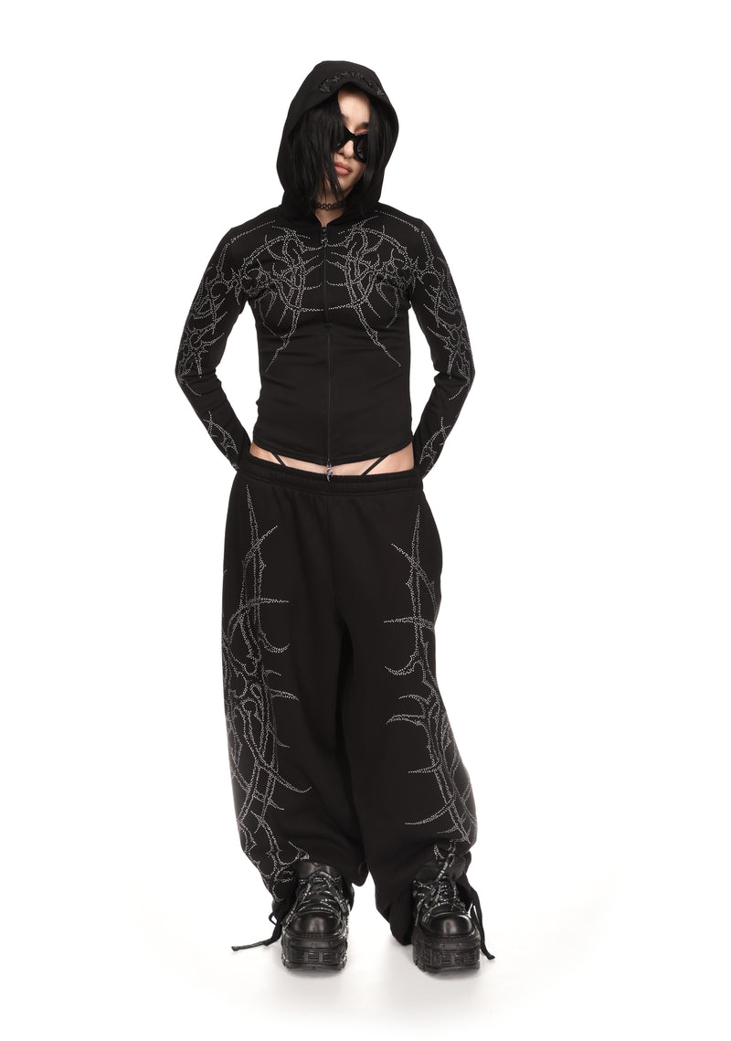 HAUNT STUDDED SCULPT STRETCH ZIP HOODIE BLACK