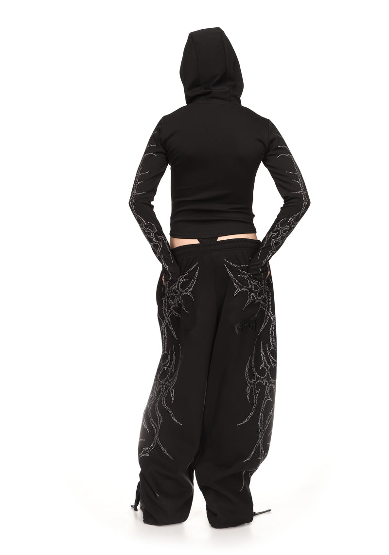 HAUNT STUDDED SCULPT STRETCH ZIP HOODIE BLACK