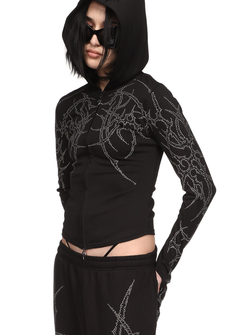 HAUNT STUDDED SCULPT STRETCH ZIP HOODIE BLACK