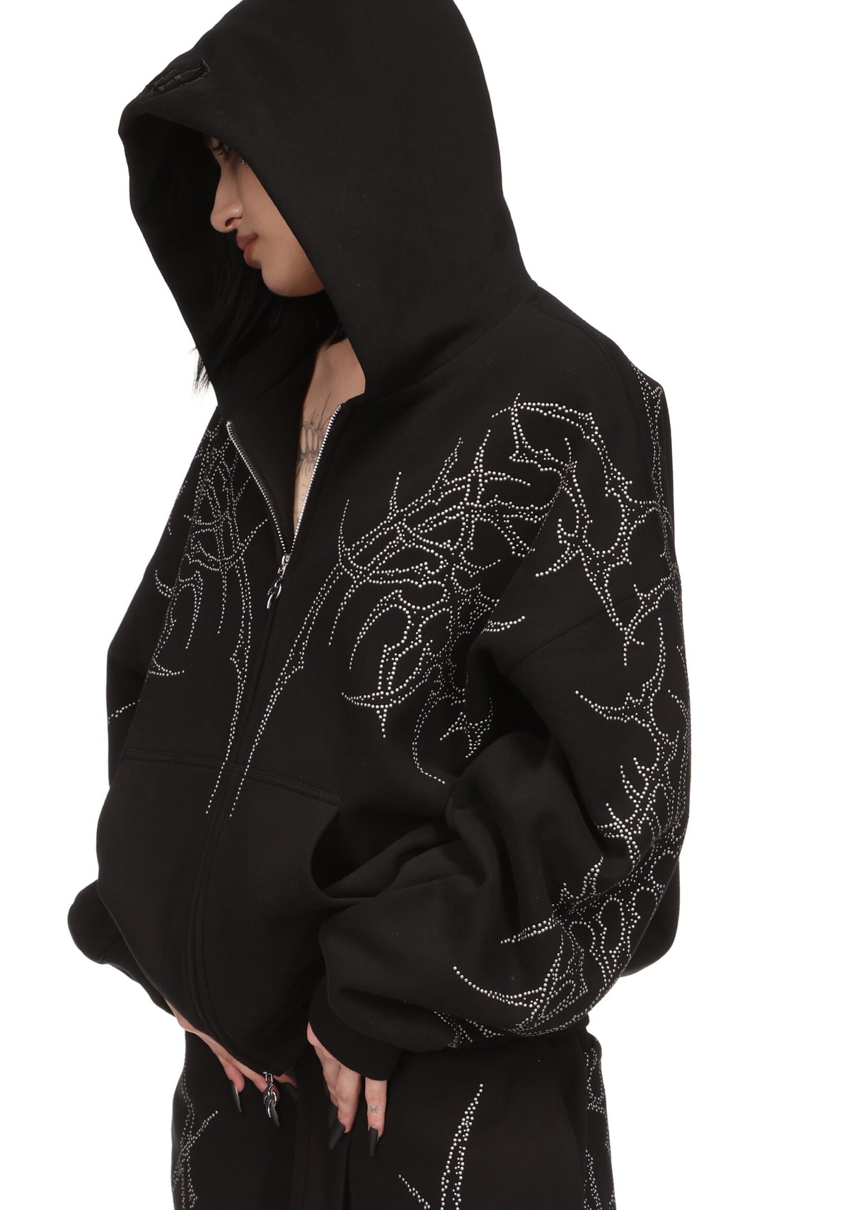 HAUNT STUDDED ZIP HOODIE BLACK