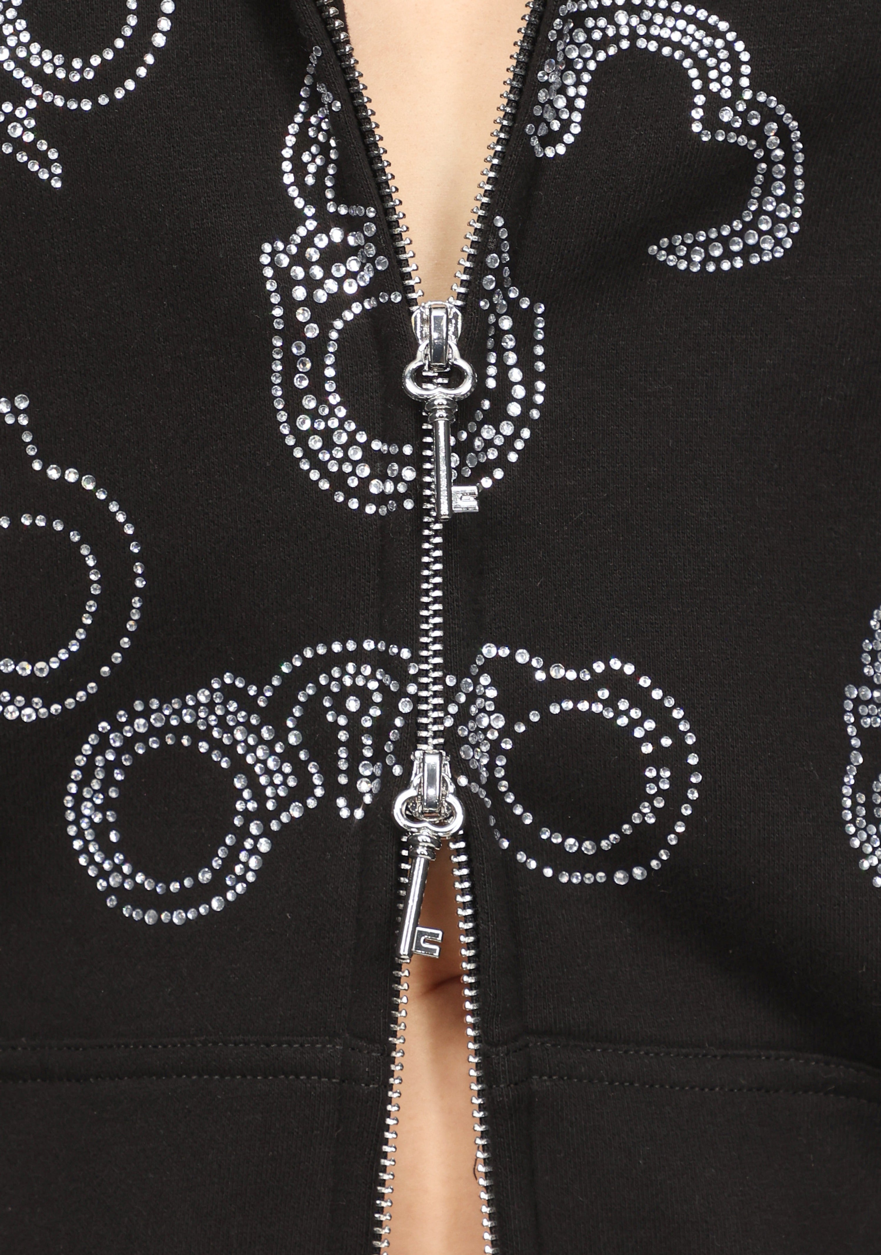 Heist Faux Fur Rhinestone Cuff Zip Hoodie Black Detachable Fur