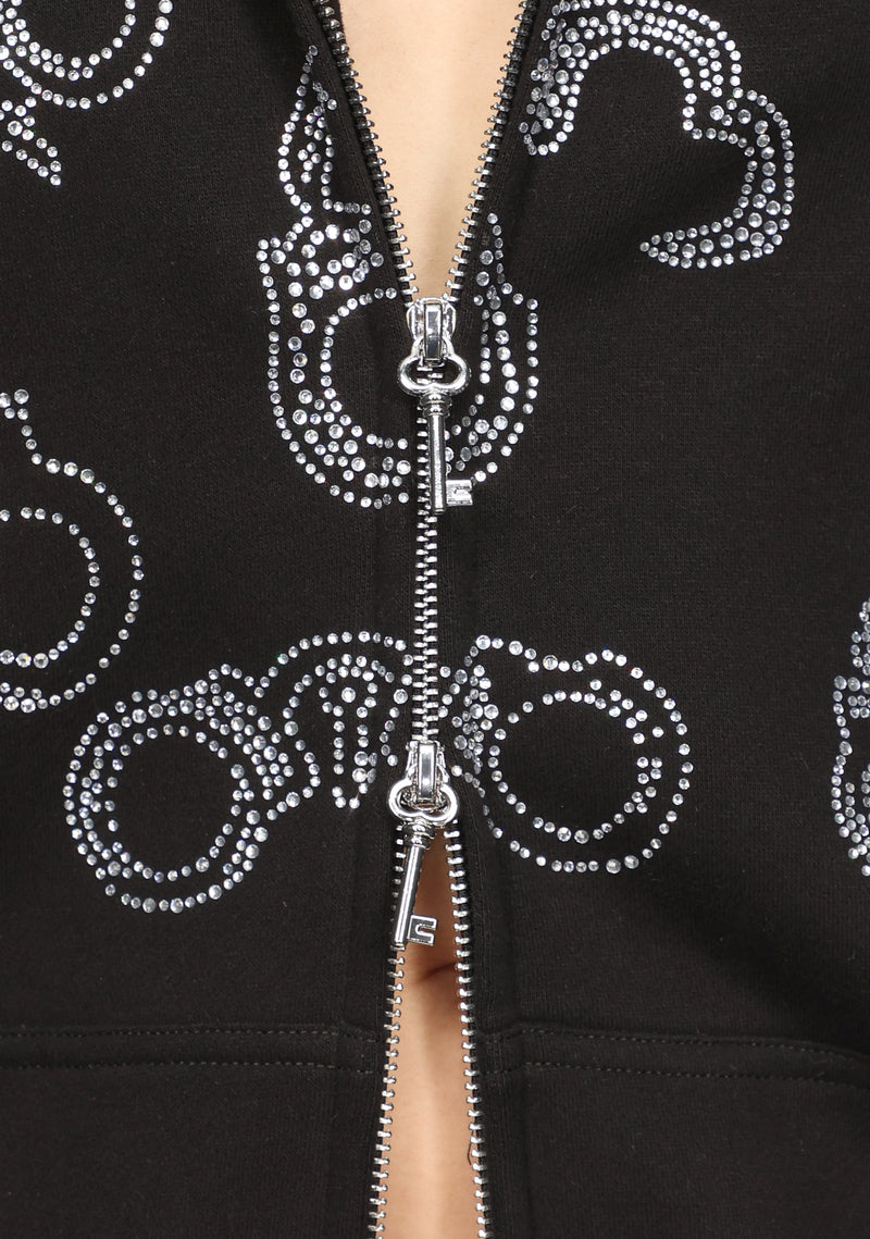 HEIST FAUX FUR RHINESTONE CUFF ZIP HOODIE BLACK (DETACHABLE FUR)