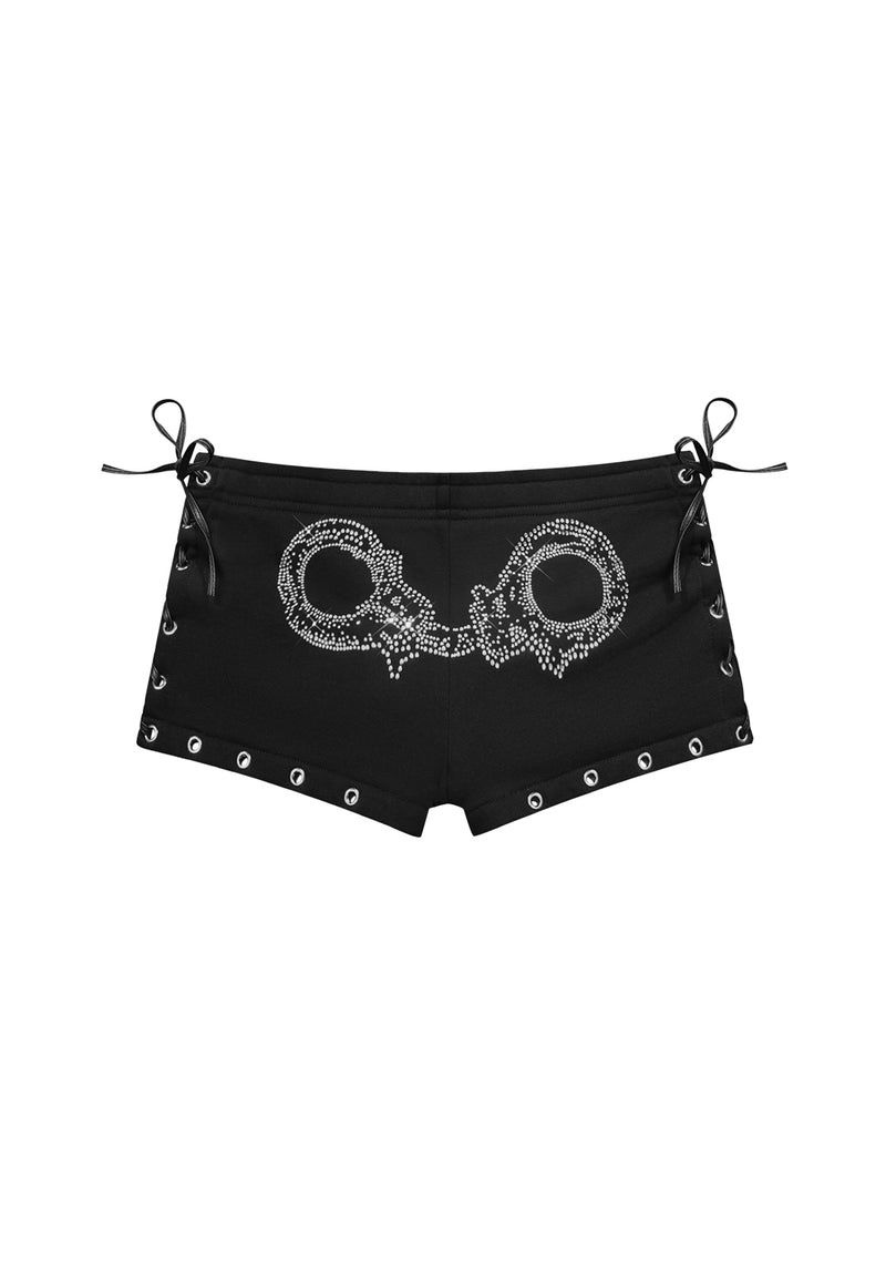 HEIST RHINESTONE CUFF MICRO HOTPANT SHORTS BLACK