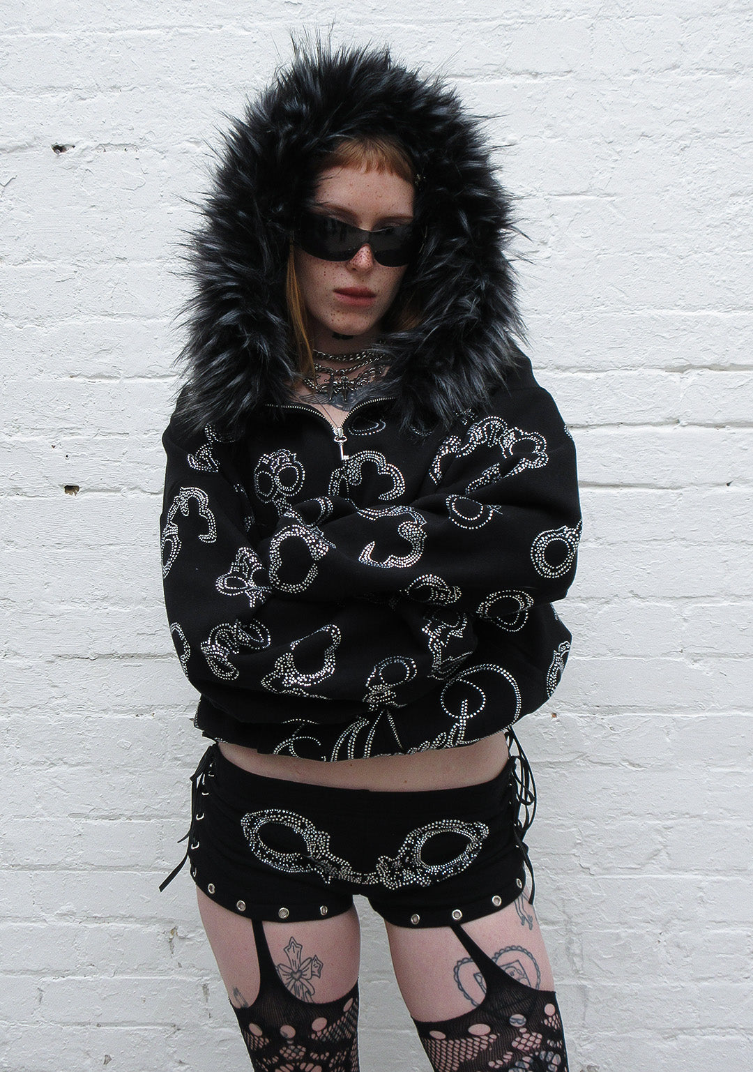 HEIST RHINESTONE CUFF MICRO HOTPANT SHORTS BLACK