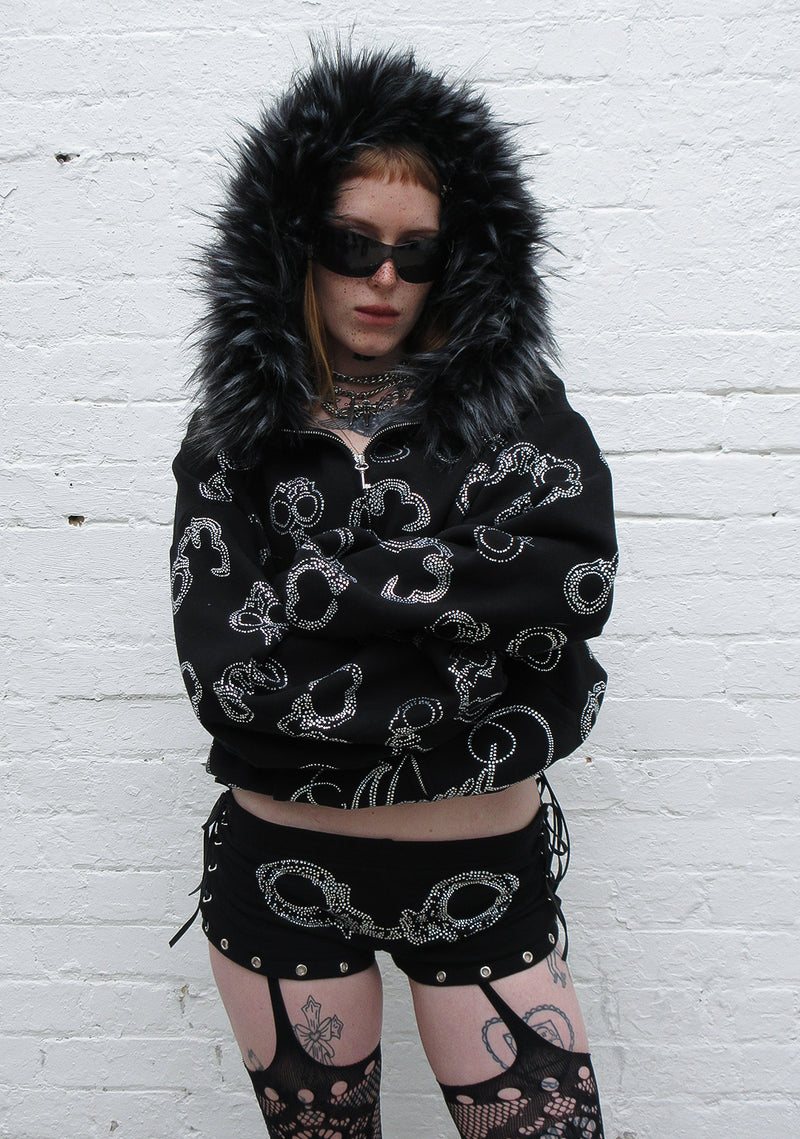 HEIST RHINESTONE CUFF MICRO HOTPANT SHORTS BLACK