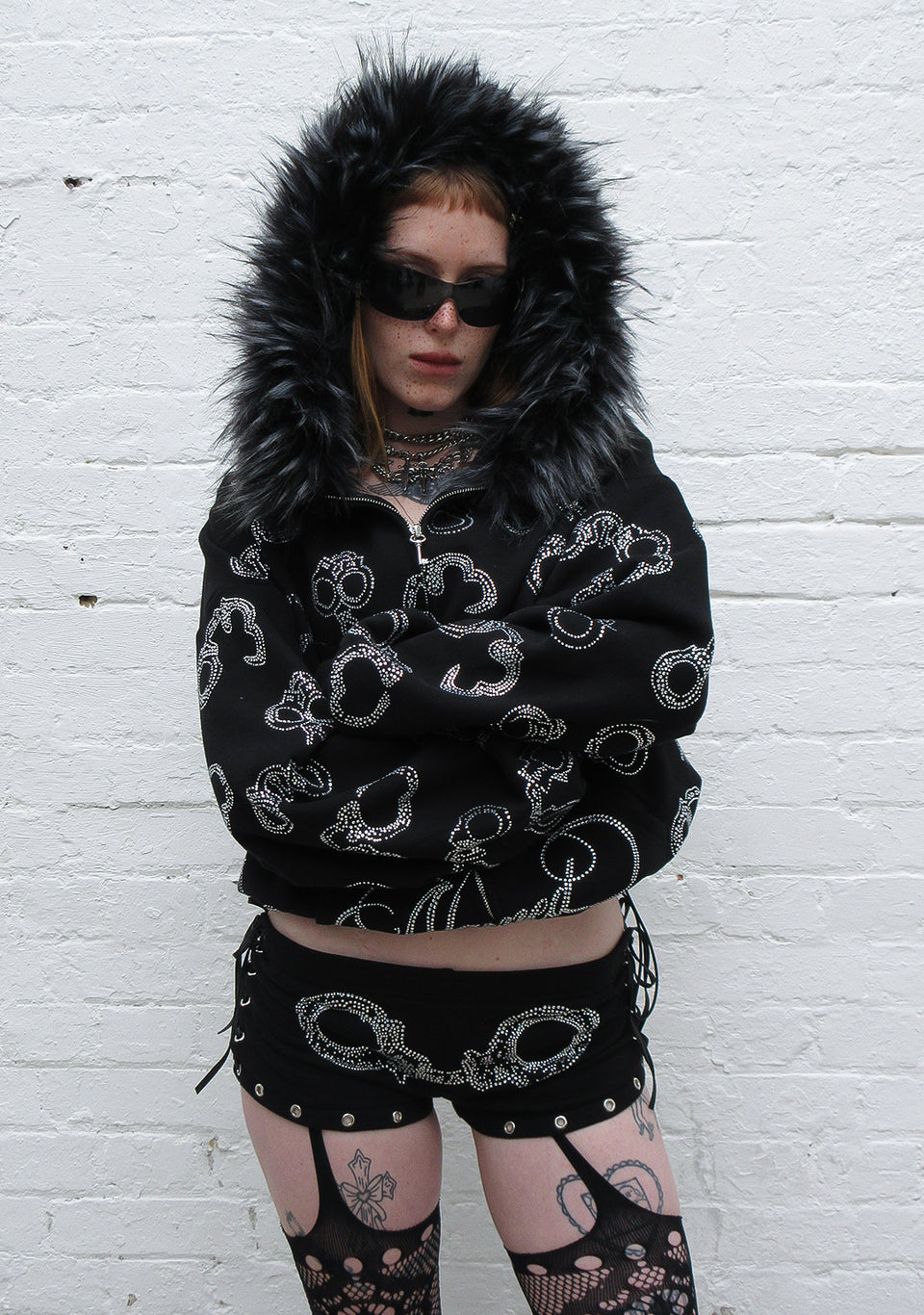 HEIST RHINESTONE CUFF MICRO HOTPANT SHORTS BLACK