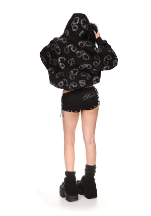 HEIST RHINESTONE CUFF MICRO HOTPANT SHORTS BLACK