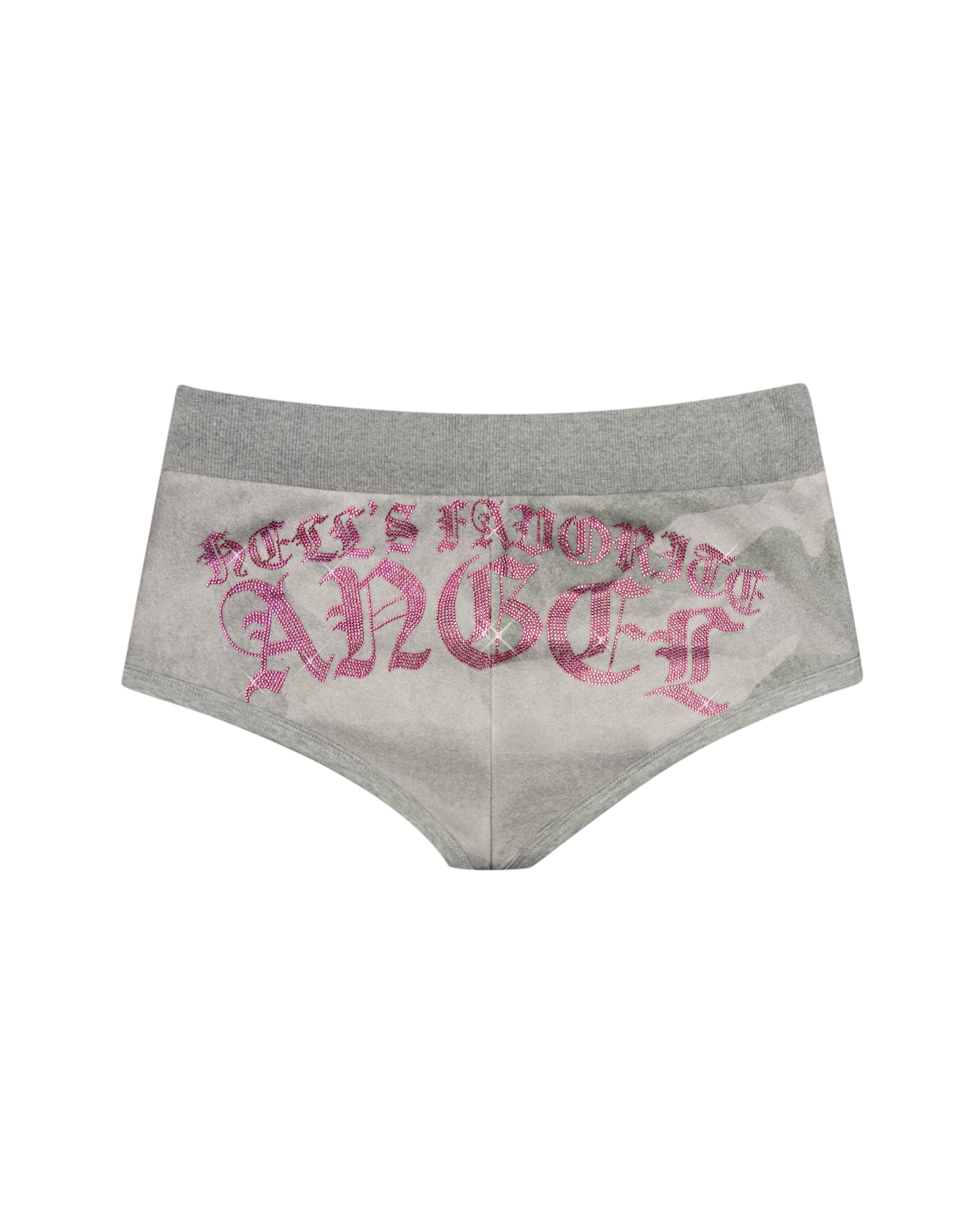 HELL'S FAVORITE RHINESTONE MICRO RACER SHORTS CAMO