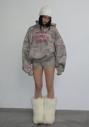 HELL'S FAVORITE RHINESTONE MICRO RACER SHORTS CAMO