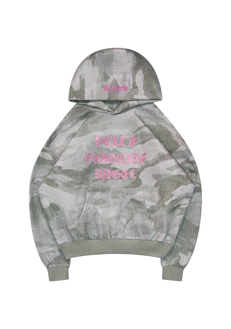 HELL'S FAVORITE RHINESTONE PULLOVER HOODIE CAMO