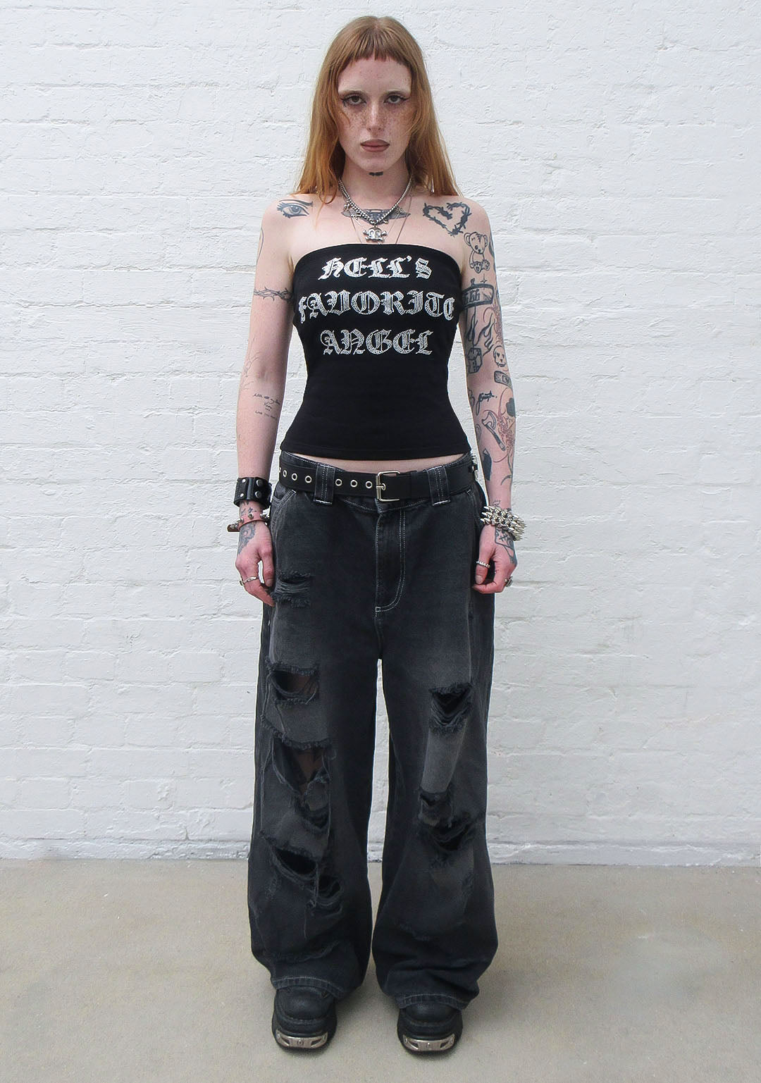 HELL'S FAVORITE RHINESTONE TUBE TOP BLACK