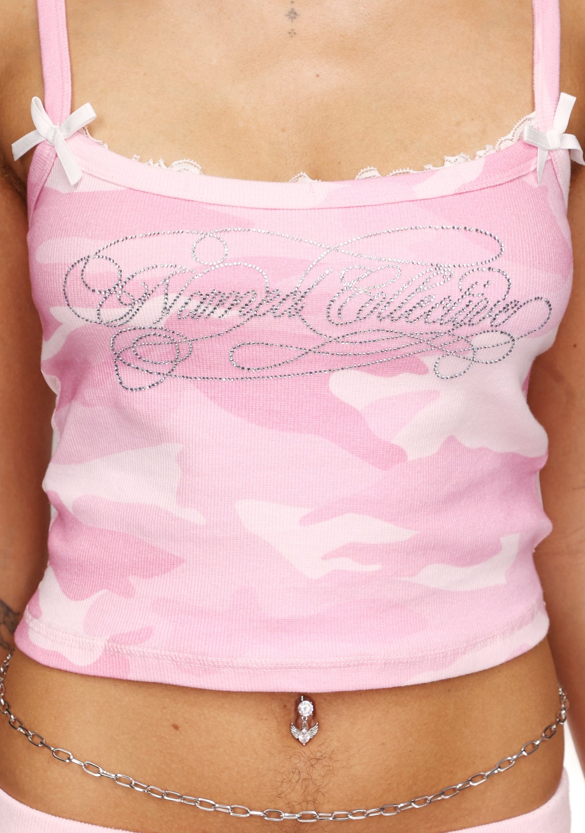 HUSH MESH BACK FITTED CAMI TOP PINK CAMO