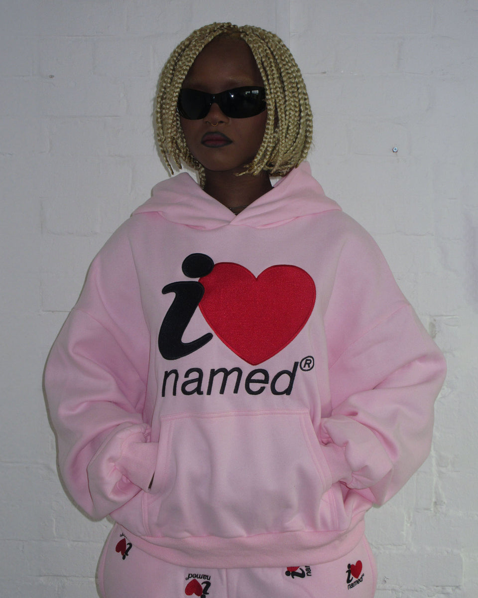 I <3 NAMED EMBROIDERED HOODIE BABY PINK