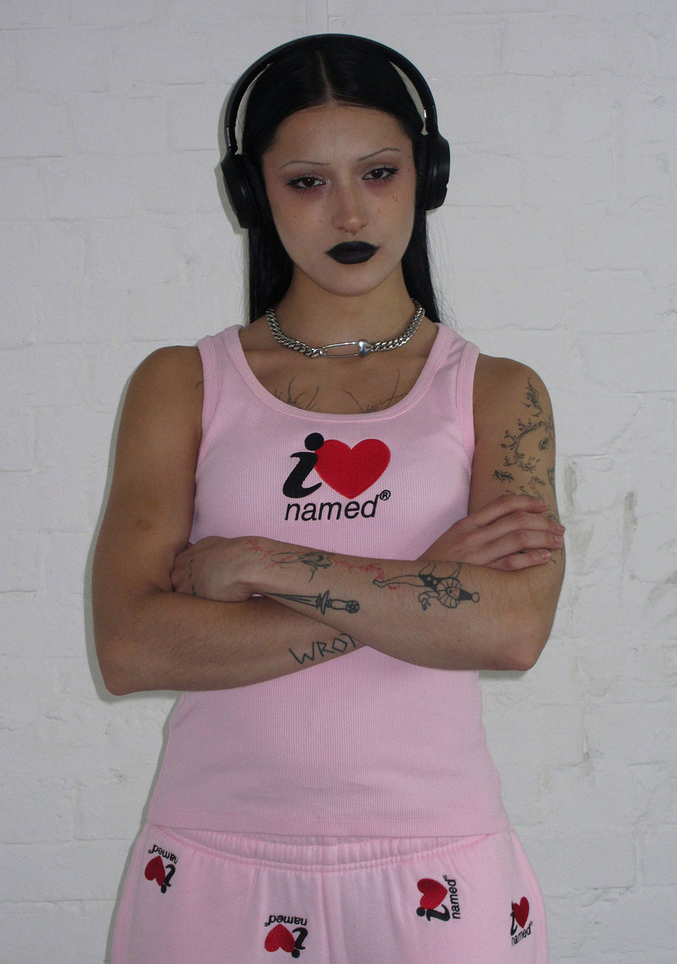 I <3 NAMED EMBROIDERED RIBBED TANK BABY PINK