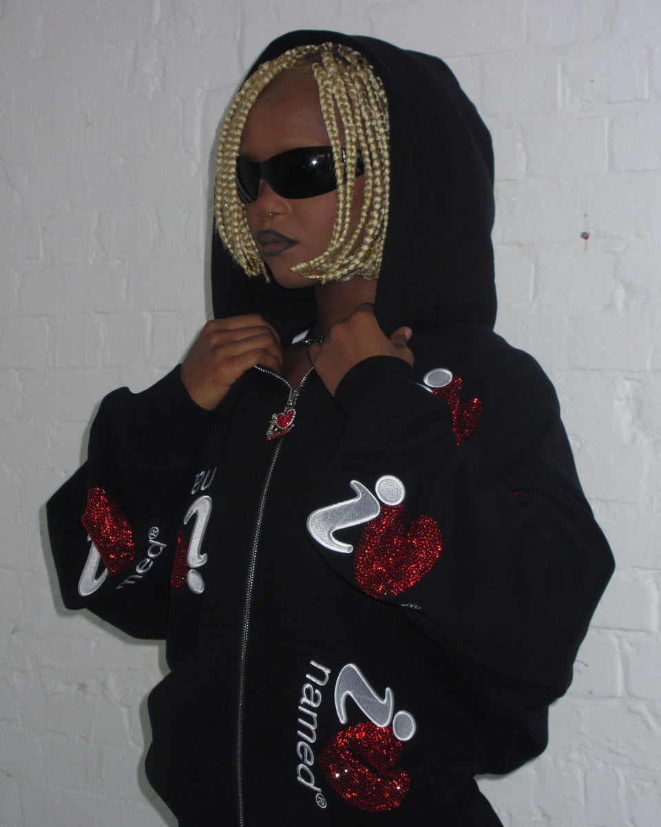 I <3 NAMED RHINESTONE ZIP HOODIE BLACK