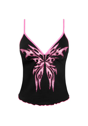 IDOL RHINESTONE FITTED CAMI TOP BLACK