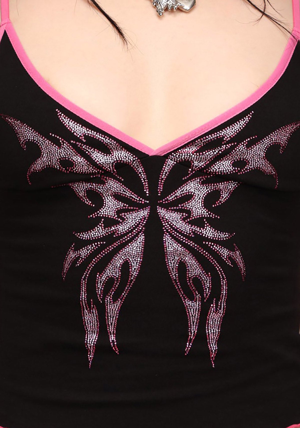 IDOL RHINESTONE FITTED CAMI TOP BLACK