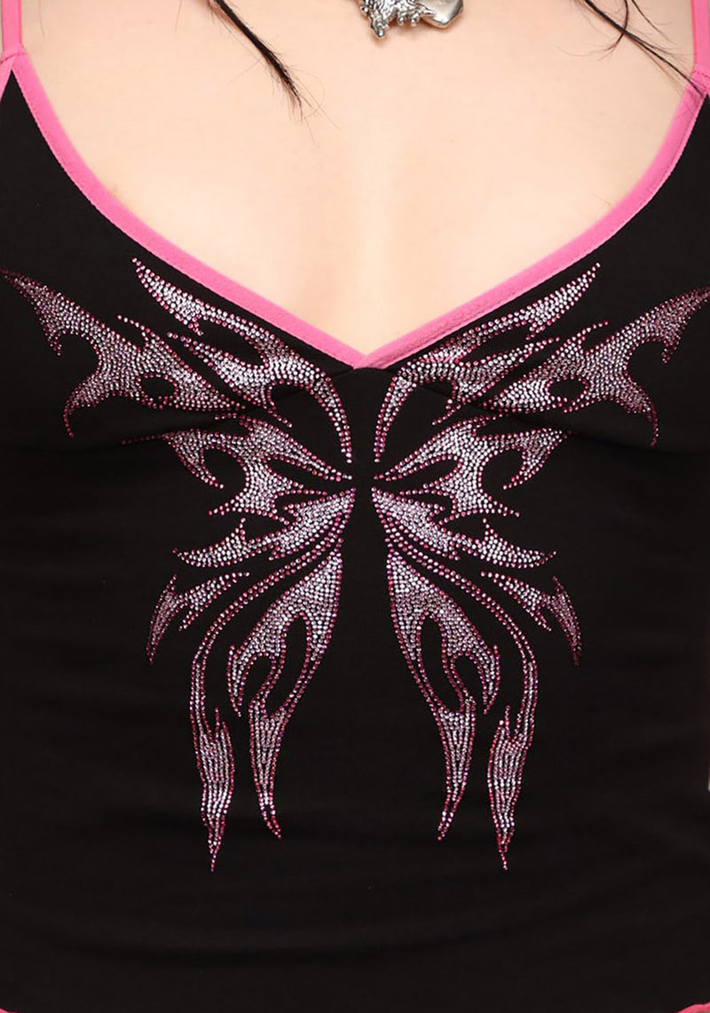 IDOL RHINESTONE FITTED CAMI TOP BLACK