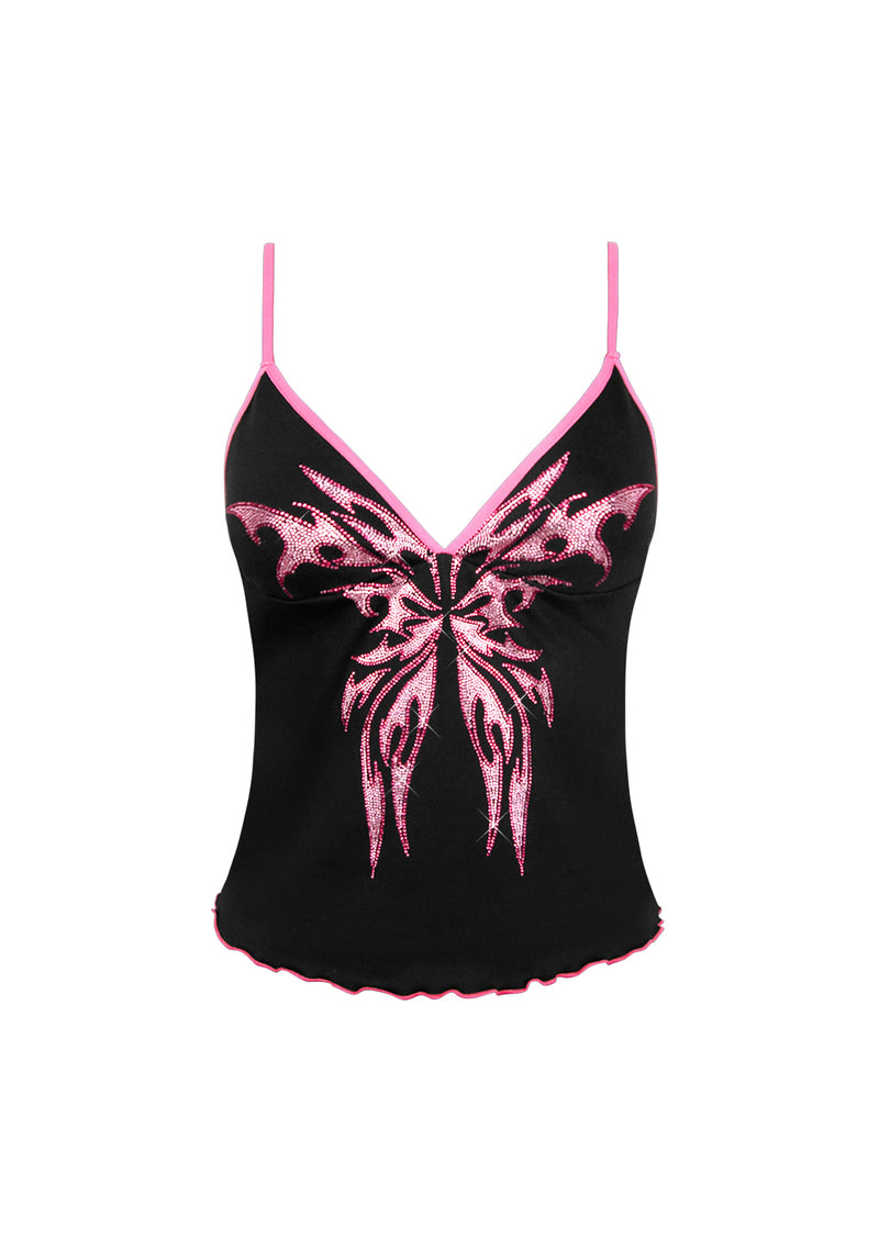 IDOL RHINESTONE FITTED CAMI TOP BLACK