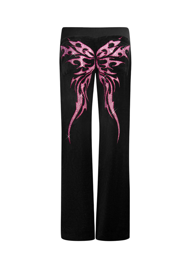 IDOL RHINESTONE VELOUR SWEATPANTS BLACK