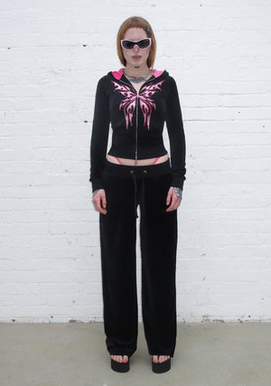 IDOL RHINESTONE VELOUR SWEATPANTS BLACK
