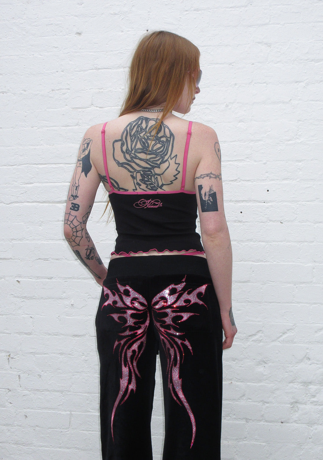 IDOL RHINESTONE VELOUR SWEATPANTS BLACK