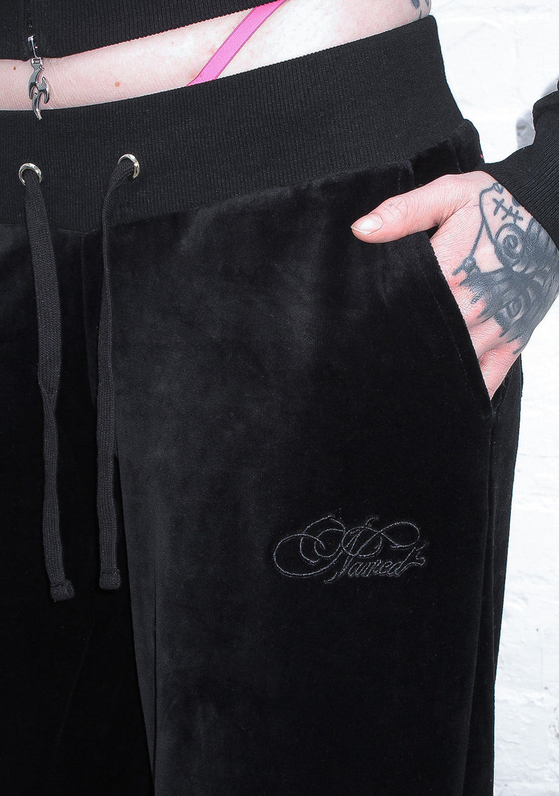 IDOL RHINESTONE VELOUR SWEATPANTS BLACK