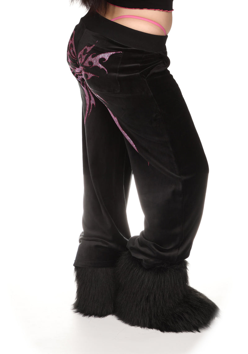 IDOL RHINESTONE VELOUR SWEATPANTS BLACK