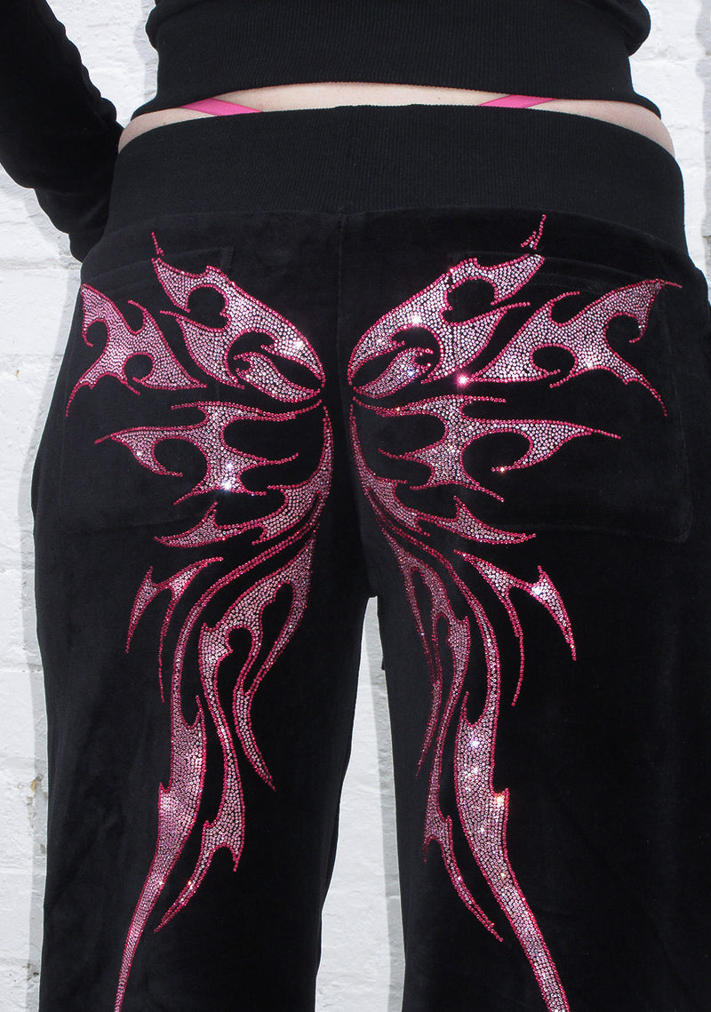 IDOL RHINESTONE VELOUR SWEATPANTS BLACK
