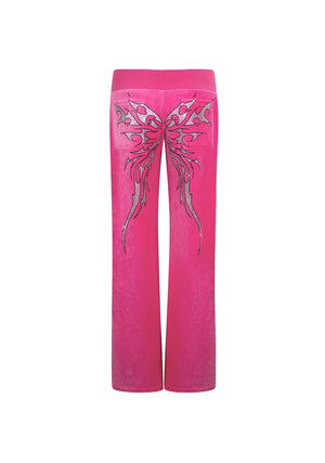 IDOL RHINESTONE VELOUR SWEATPANTS HOT PINK