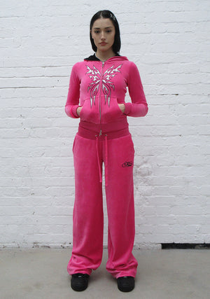 IDOL RHINESTONE VELOUR SWEATPANTS HOT PINK