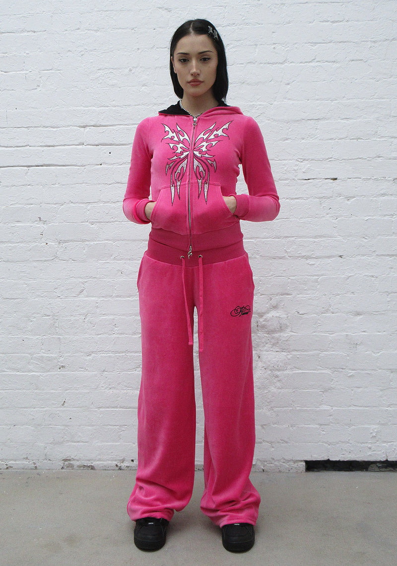 IDOL RHINESTONE VELOUR SWEATPANTS HOT PINK