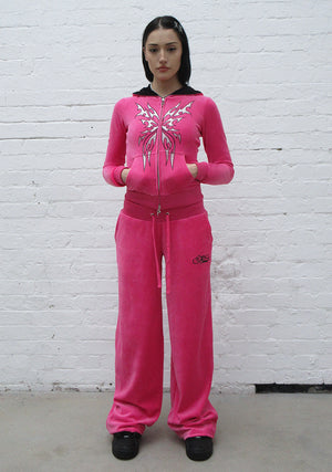IDOL RHINESTONE VELOUR SWEATPANTS HOT PINK