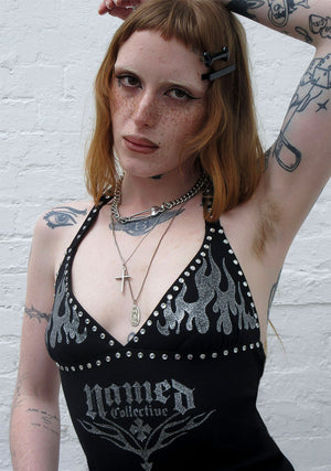 IGNITE RHINESTONE HALTERNECK CAMI TOP BLACK