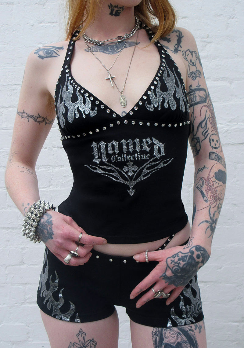 IGNITE RHINESTONE HALTERNECK CAMI TOP BLACK