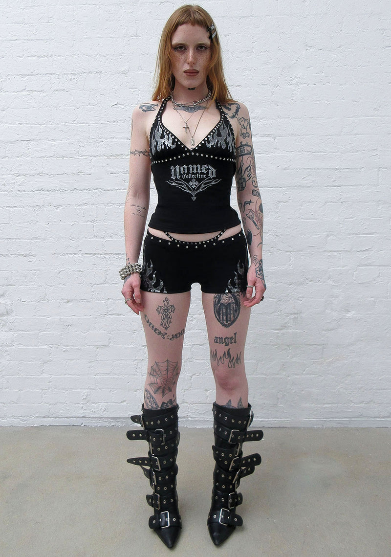 IGNITE RHINESTONE MICRO HOTPANT SHORTS BLACK