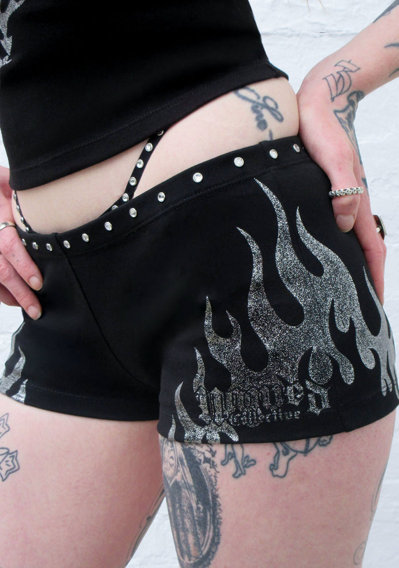 IGNITE RHINESTONE MICRO HOTPANT SHORTS BLACK