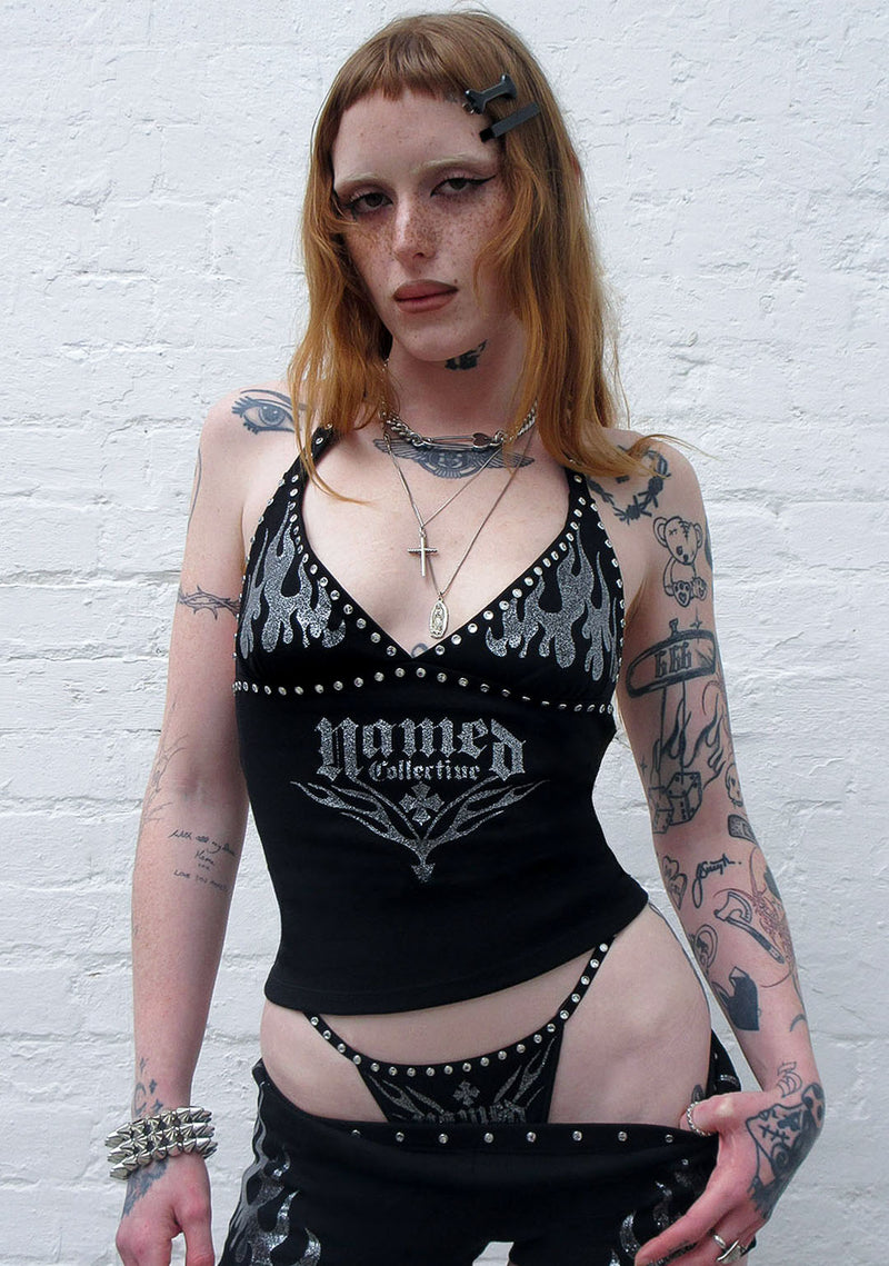 IGNITE RHINESTONE THONG BLACK