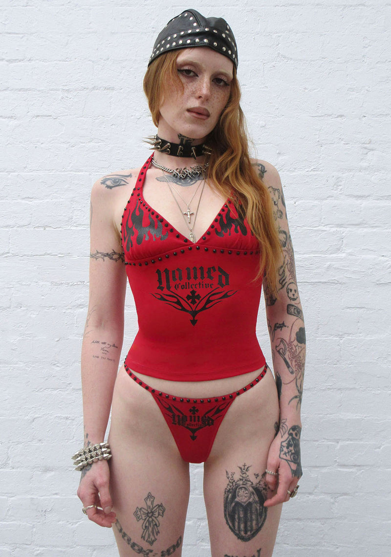 IGNITE RHINESTONE THONG RED