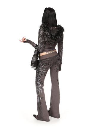 INFATUATION RHINESTONE BOOTCUT SWEATPANTS DEEP GREY