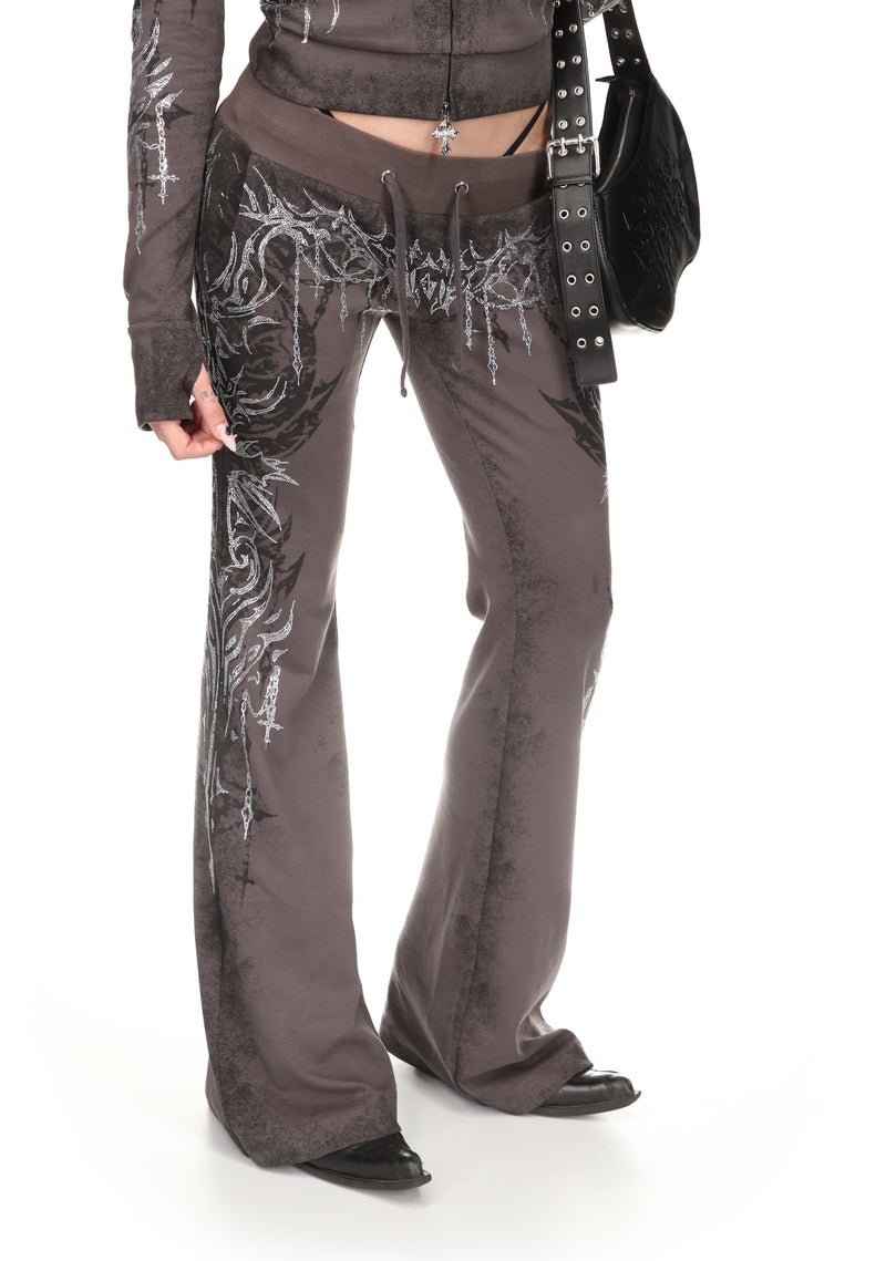 INFATUATION RHINESTONE BOOTCUT SWEATPANTS DEEP GREY