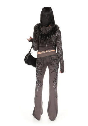 INFATUATION RHINESTONE FITTED HOODIE DEEP GREY