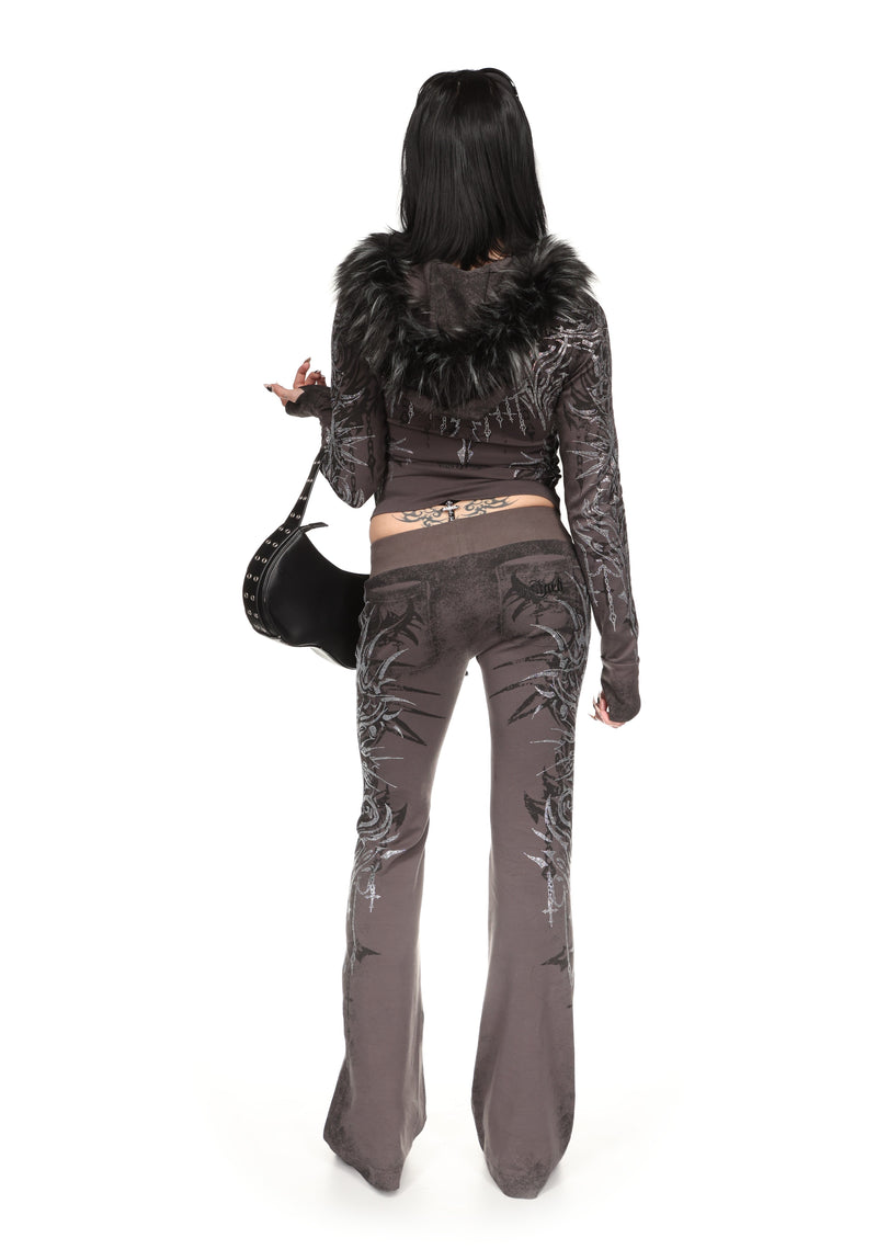 INFATUATION RHINESTONE FITTED HOODIE DEEP GREY