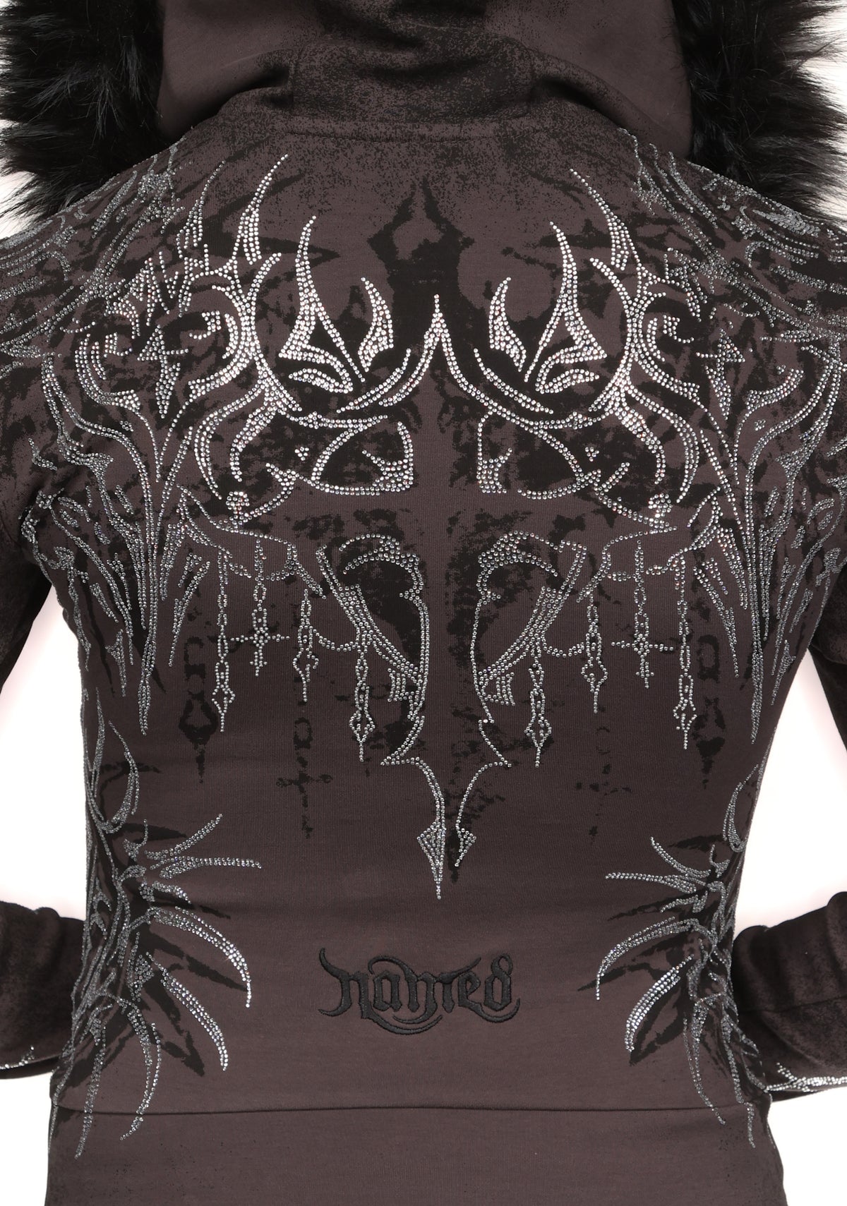 INFATUATION RHINESTONE FITTED HOODIE DEEP GREY