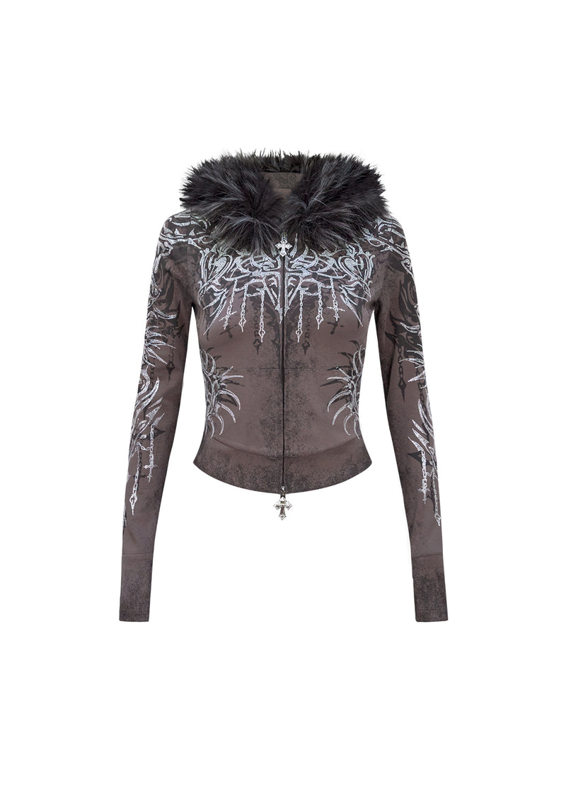 INFATUATION RHINESTONE FITTED HOODIE DEEP GREY